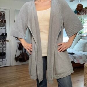 Elle Grey Open Front Cardigan Short Sleeve Knit Sweater Size Large